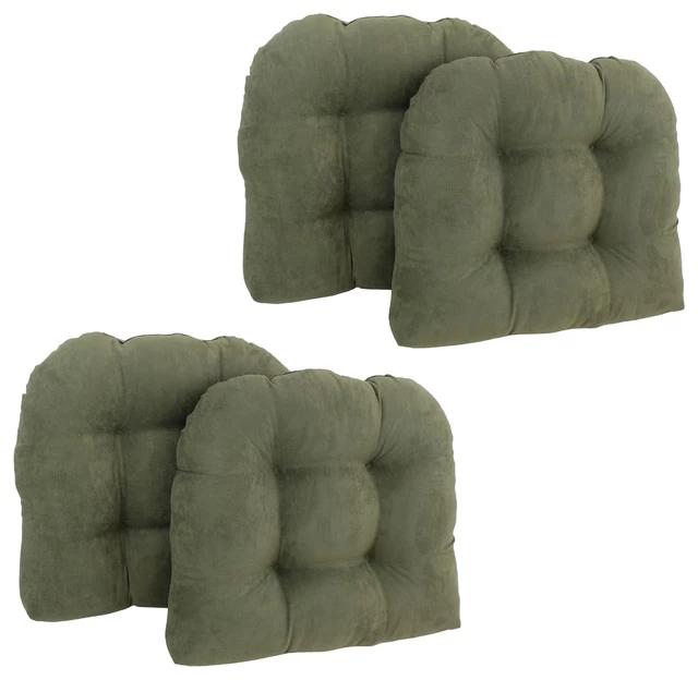 19" U-Shaped Micro Suede Tufted Dining Chair Cushions, Set Of 4, Sage