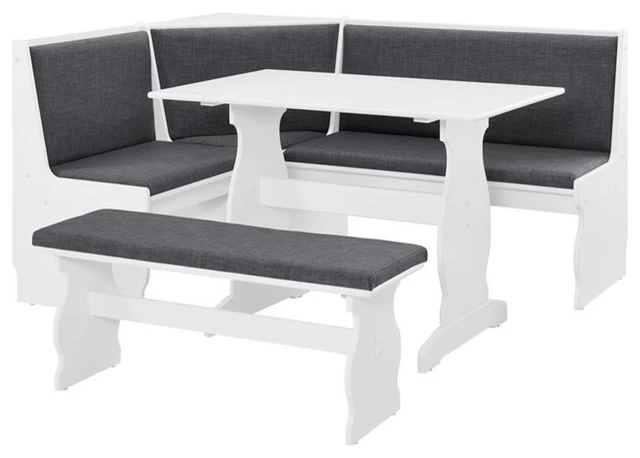 Linon Natasha Wood Corner Breakfast Nook Dining Set In Charcoal Gray