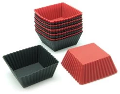 Freshware 12-Pack Silicone Square Baking Cup, Black And Red