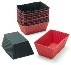 Freshware 12-Pack Silicone Mini Rectangle Baking Cup, Black And Red